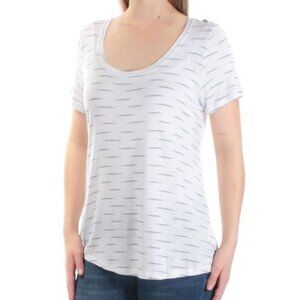 KENSIE White Gray Striped Brushstroke Print Scoop Neck Short Sleeve T-Shirt Tee